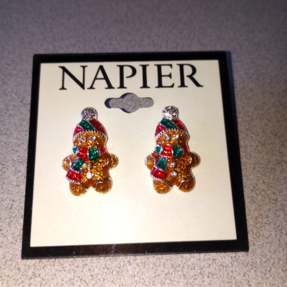 Napier Christmas Gingerbread Man Earrings